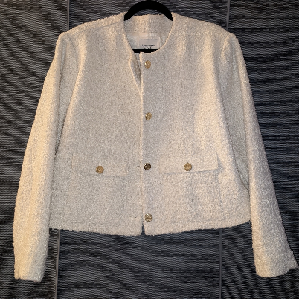 Abercrombie & Fitch White Textured Blazer